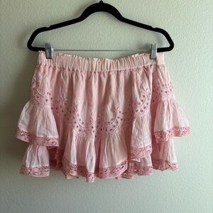 Loveshackfancy Pink Briella Ruffle Lace Mini Skirt